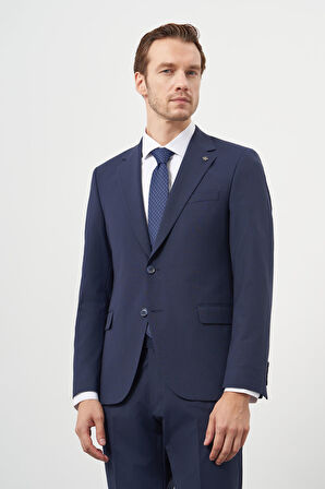  Erkek Lacivert Yün Slim Fit Mono Yaka Takım Elbise