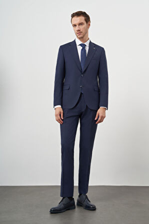  Erkek Lacivert Yün Slim Fit Mono Yaka Takım Elbise