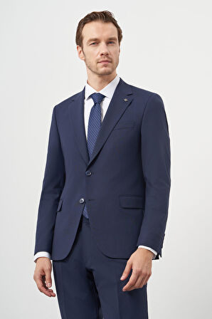  Erkek Lacivert Yün Slim Fit Mono Yaka Takım Elbise