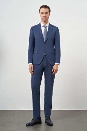  Erkek İndigo Yün Slim Fit Mono Yaka Takım Elbise