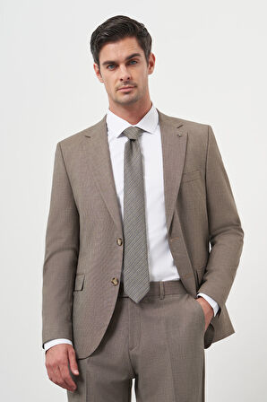  Erkek KAHVE Yün Slim Fit Mono Yaka Takım Elbise