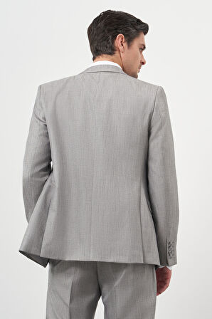  Erkek Gri Trend Yelekli Kombinli Slim Fit Sivri Yaka Takım Elbise