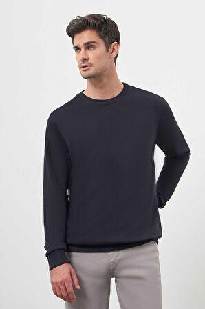  Erkek Lacivert Basic Bisiklet Yaka Sweat-Shirt