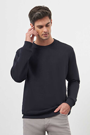  Erkek Lacivert Basic Bisiklet Yaka Sweat-Shirt