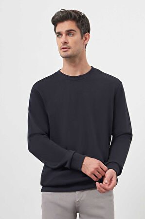  Erkek Lacivert Basic Bisiklet Yaka Sweat-Shirt