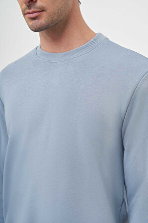  Erkek Mavi Basic Bisiklet Yaka Sweat-Shirt