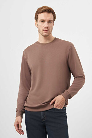  Erkek KAHVE Basic Bisiklet Yaka Sweat-Shirt