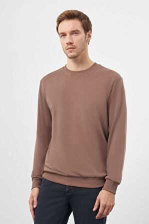  Erkek KAHVE Basic Bisiklet Yaka Sweat-Shirt