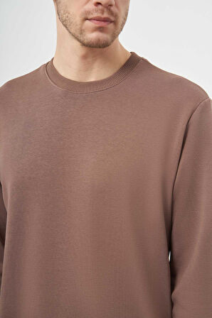  Erkek KAHVE Basic Bisiklet Yaka Sweat-Shirt