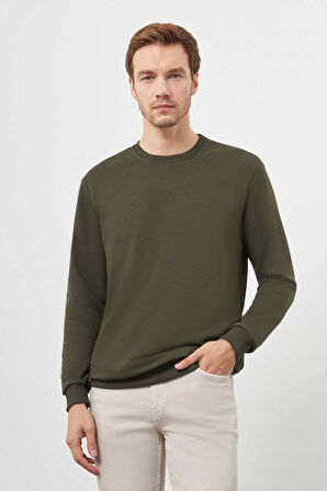  Erkek Haki Basic Bisiklet Yaka Sweat-Shirt