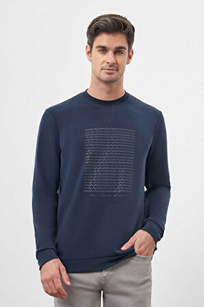  Erkek Marine Trend Bisiklet Yaka Sweat-Shirt