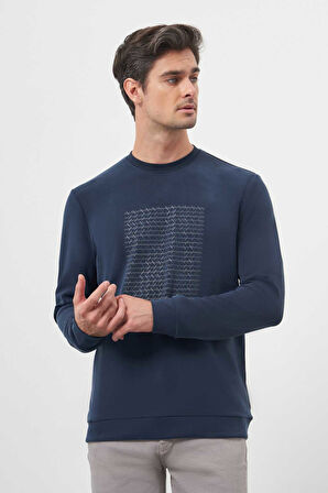  Erkek Marine Trend Bisiklet Yaka Sweat-Shirt