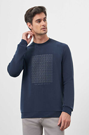  Erkek Marine Trend Bisiklet Yaka Sweat-Shirt