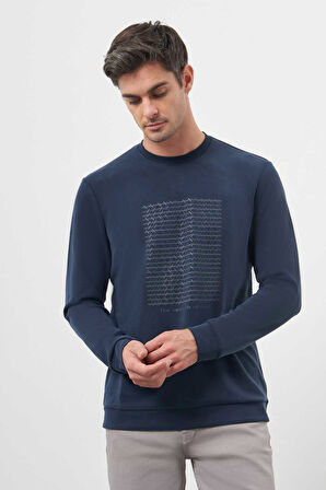  Erkek Marine Trend Bisiklet Yaka Sweat-Shirt