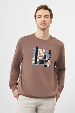  Erkek KAHVE Trend Bisiklet Yaka Sweat-Shirt