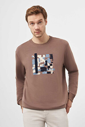  Erkek KAHVE Trend Bisiklet Yaka Sweat-Shirt