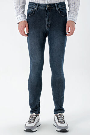  Erkek Lacivert Denim 5 Cep Slim Fit Jean Kot Pantolon