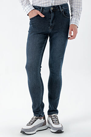  Erkek Lacivert Denim 5 Cep Slim Fit Jean Kot Pantolon