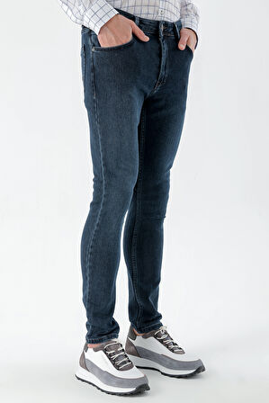  Erkek Lacivert Denim 5 Cep Slim Fit Jean Kot Pantolon