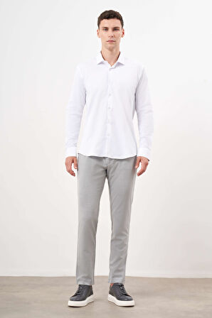  Erkek Beyaz Basic Düz Desen İtalyan Yaka Slim Fit Gömlek