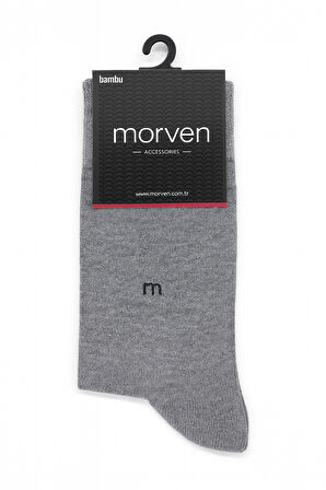  Erkek Gri Bambu Düz Desen Soket Çorap