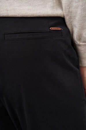  Erkek Siyah Pamuk Yan Cep Slim Fit Chino Pantolon