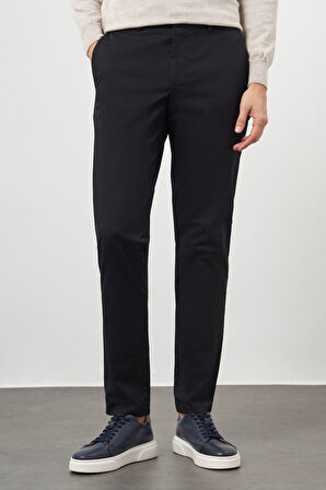  Erkek Siyah Pamuk Yan Cep Slim Fit Chino Pantolon