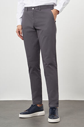  Erkek Antrasit Pamuk Yan Cep Slim Fit Chino Pantolon