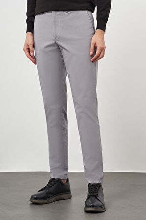  Erkek Gri Pamuk Yan Cep Slim Fit Chino Pantolon