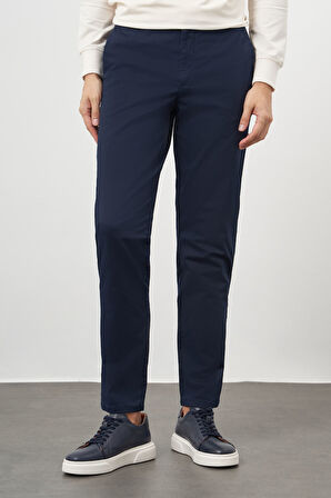  Erkek Lacivert Pamuk Yan Cep Slim Fit Chino Pantolon
