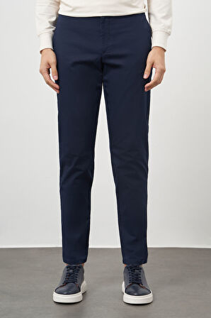  Erkek Lacivert Pamuk Yan Cep Slim Fit Chino Pantolon