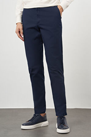  Erkek Lacivert Pamuk Yan Cep Slim Fit Chino Pantolon