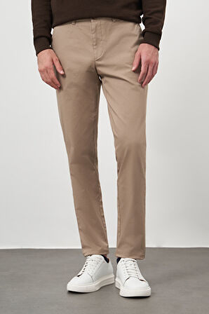  Erkek AÇIK KAHVE Pamuk Yan Cep Slim Fit Chino Pantolon