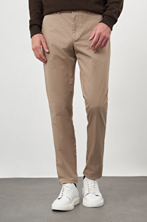  Erkek AÇIK KAHVE Pamuk Yan Cep Slim Fit Chino Pantolon