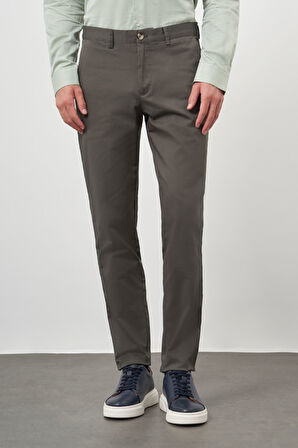  Erkek Haki Pamuk Yan Cep Slim Fit Chino Pantolon