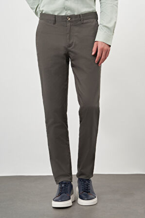  Erkek Haki Pamuk Yan Cep Slim Fit Chino Pantolon