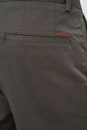 Erkek Haki Pamuk Yan Cep Slim Fit Chino Pantolon