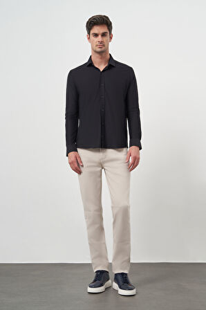  Erkek Siyah Trend Slim Fit İtalyan Yaka Gömlek