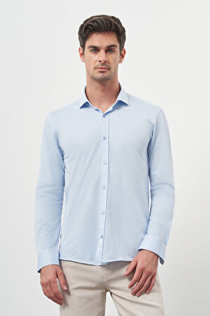  Erkek A. MAVİ Trend Slim Fit İtalyan Yaka Gömlek