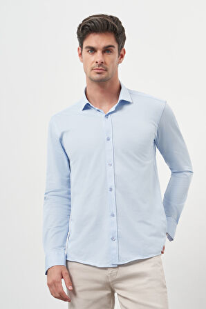  Erkek A. MAVİ Trend Slim Fit İtalyan Yaka Gömlek
