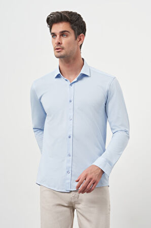  Erkek A. MAVİ Trend Slim Fit İtalyan Yaka Gömlek