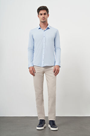  Erkek A. MAVİ Trend Slim Fit İtalyan Yaka Gömlek