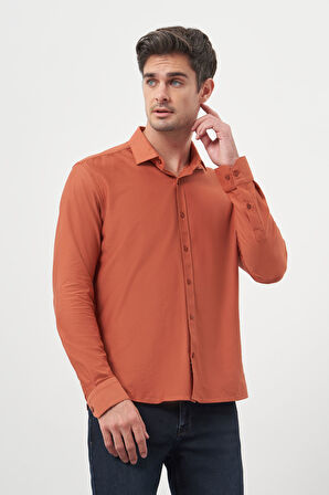  Erkek Kiremit Trend Slim Fit İtalyan Yaka Gömlek