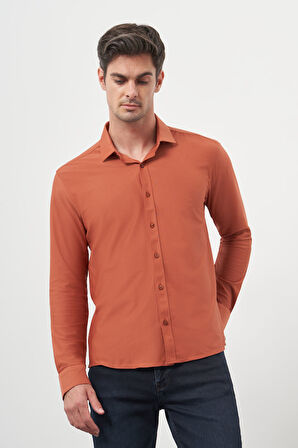  Erkek Kiremit Trend Slim Fit İtalyan Yaka Gömlek