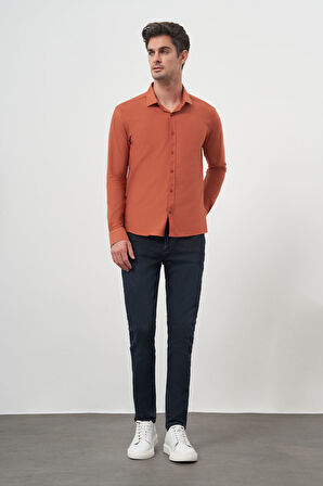  Erkek Kiremit Trend Slim Fit İtalyan Yaka Gömlek