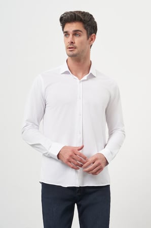  Erkek Beyaz Trend Slim Fit İtalyan Yaka Gömlek