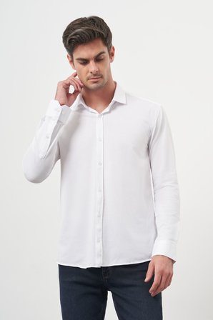  Erkek Beyaz Trend Slim Fit İtalyan Yaka Gömlek