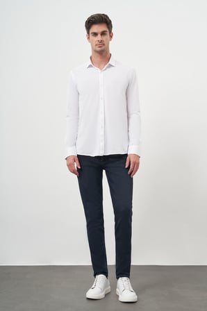  Erkek Beyaz Trend Slim Fit İtalyan Yaka Gömlek