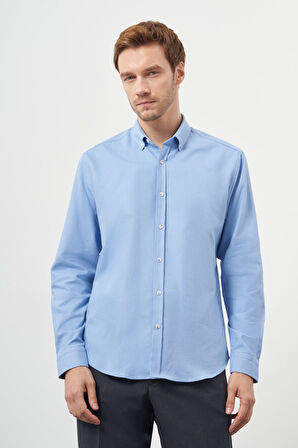  Erkek Mavi Pamuk Trend Dynamic Fit Düğmeli Yaka Gömlek