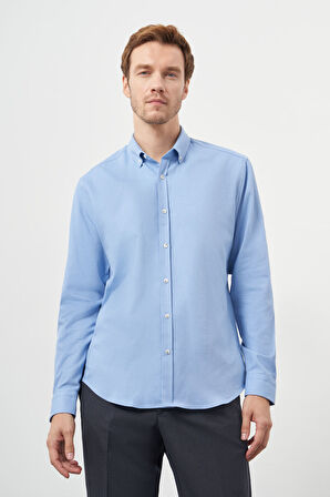  Erkek Mavi Pamuk Trend Dynamic Fit Düğmeli Yaka Gömlek